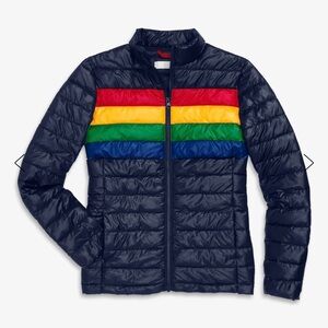 Primary Unisex Puffer Jacket - Navy with Rainbow Stripes